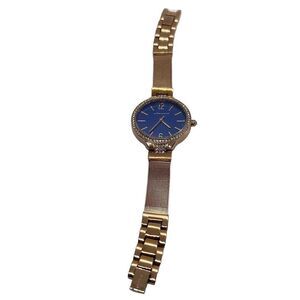 New Jeanneret Luxury Crystal Bezel Blue Face Gold Tone Mesh Band Wristwatch
